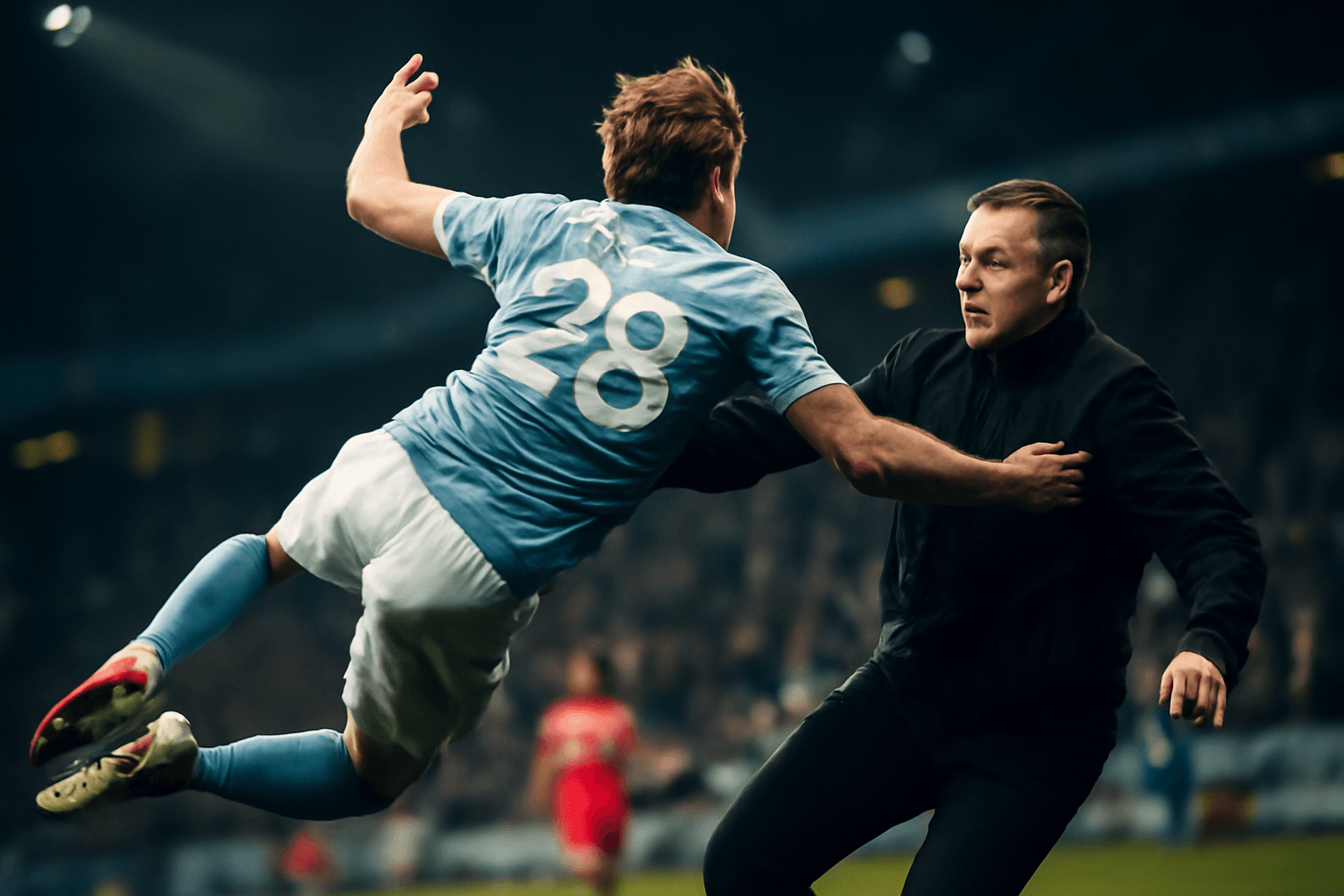 Supporter hoppar på MFF:s tekniske chef efter matchen